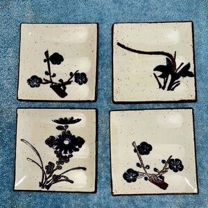 Vintage OMC Japanese ceramic square sushi style plates with hand painted design